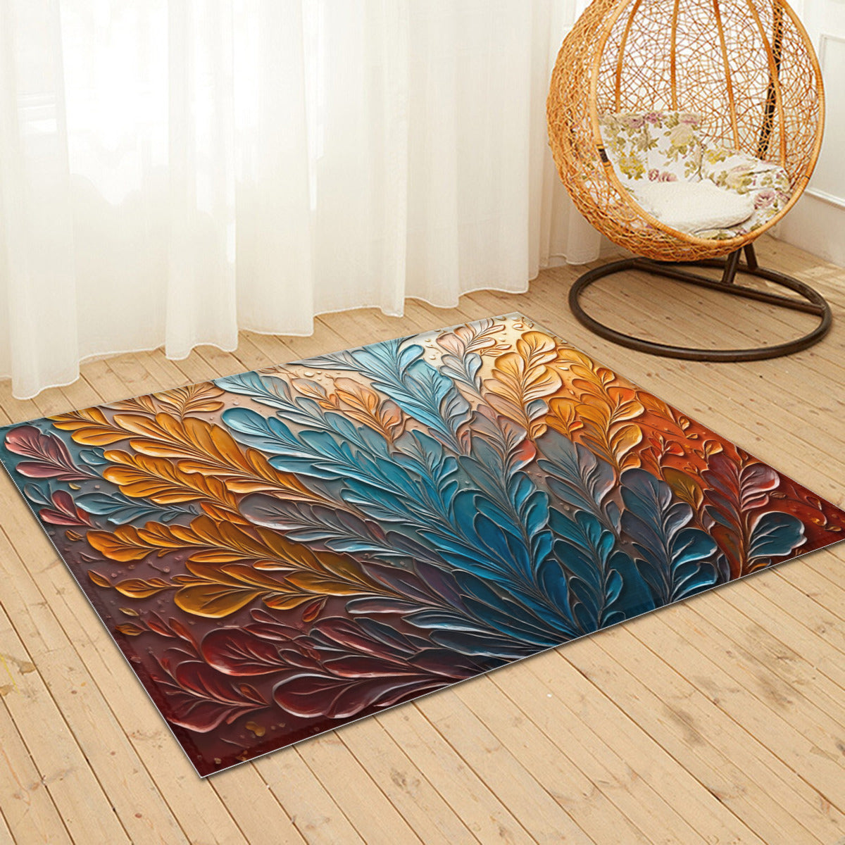 TerraFlow Contemporary - Gradient Floral Design in Red, Orange and Blue - Area Rug - Printdoors - Area Rug