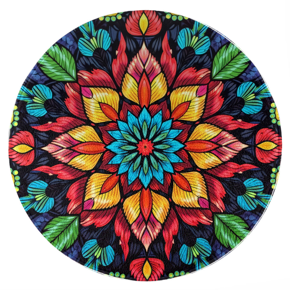 Floral Mandala Round Rug: Colorful Bohemian Flower Accent Rug - Area Rug - VibVie
