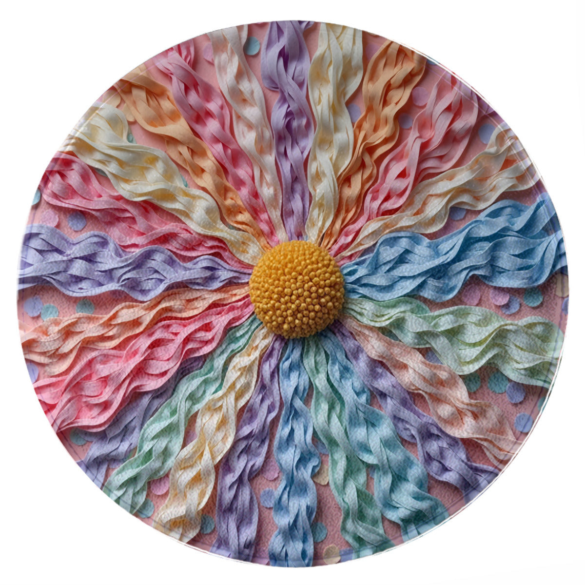 Pastel Ribbon Round Rug: Whimsical Rainbow Flower Kids Accent Rug - Area Rug - VibVie