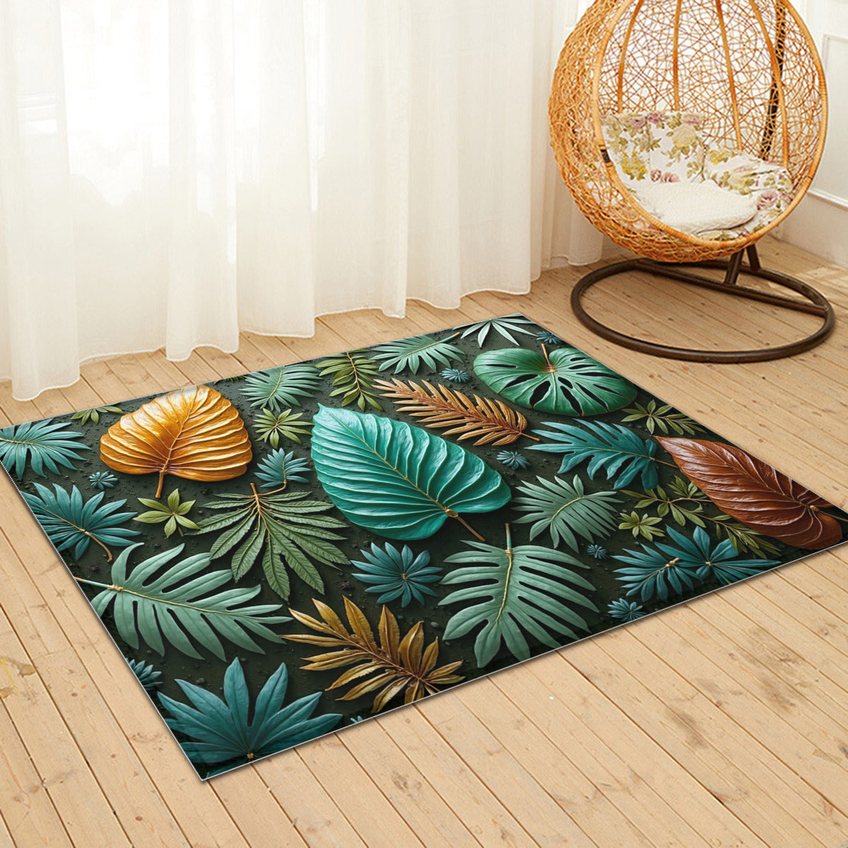 Jungle Canopy: Tropical Leaf Area Rug - Area Rug - VibVie Rug