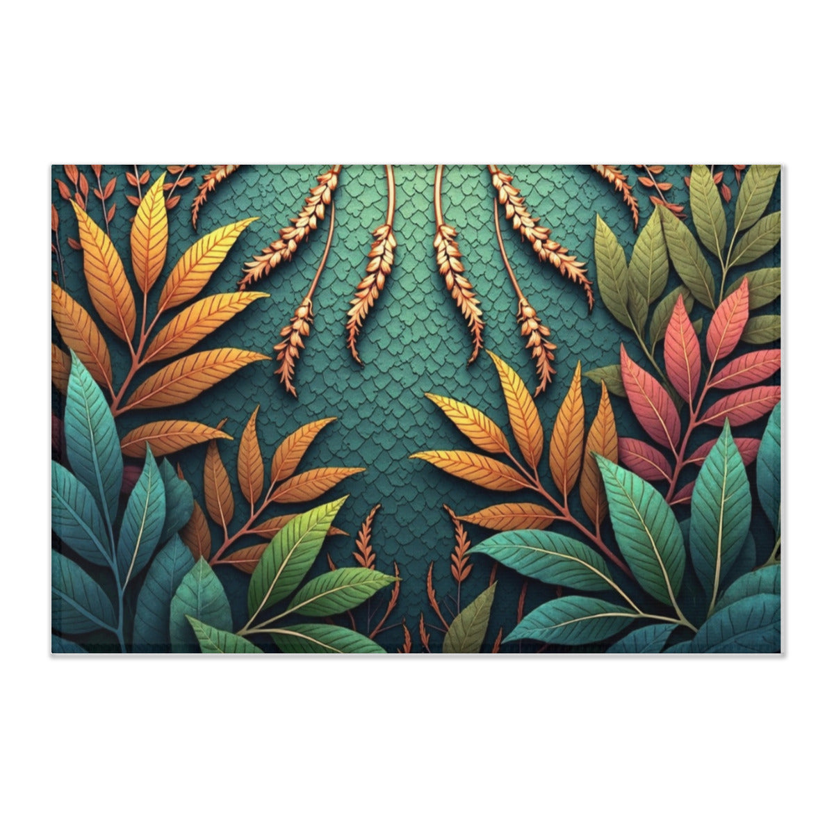 Autumnal Canopy: Botanical Teal Area Rug - Area Rug - VibVie Rug