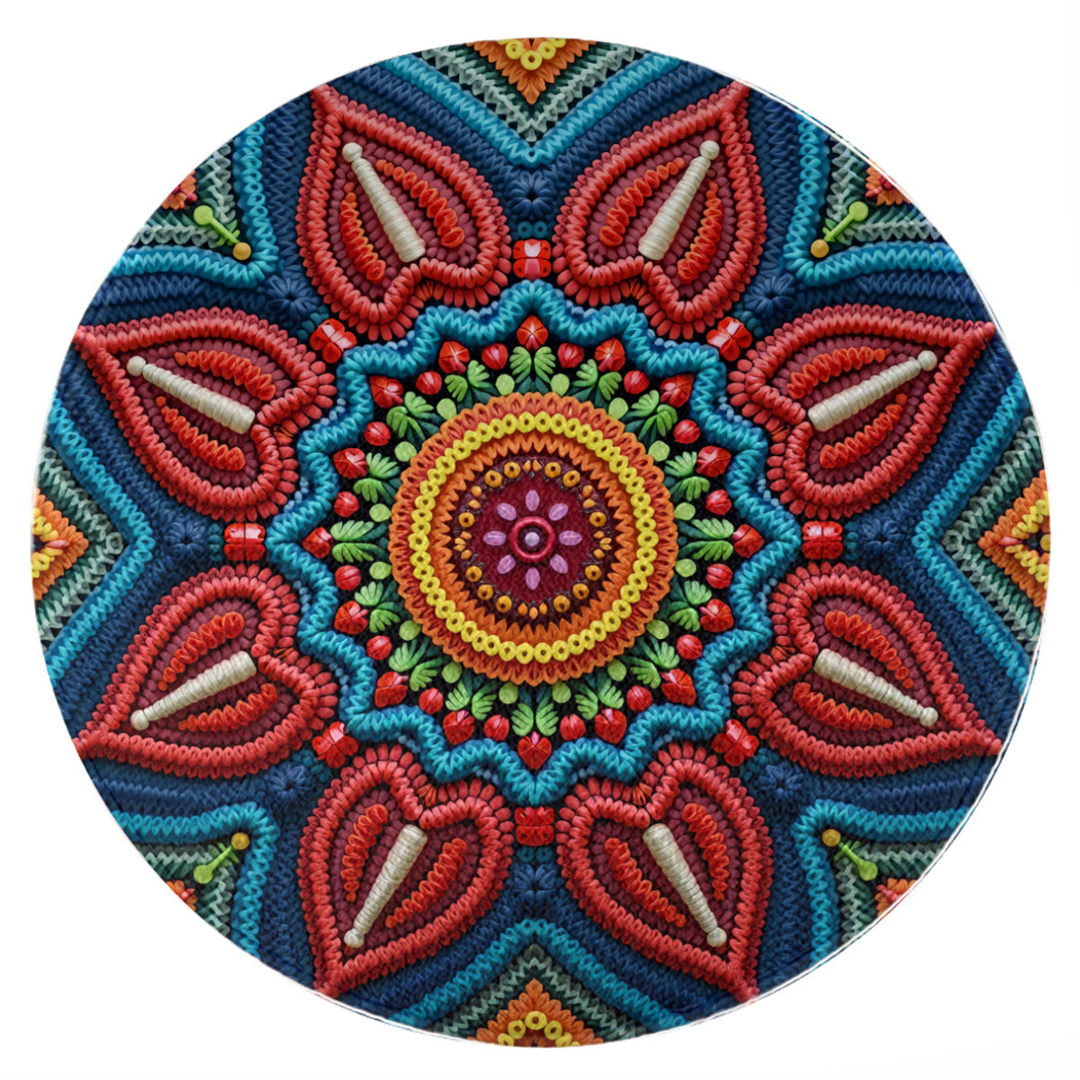 Knit Mandala Round Rug: Colorful Bohemian Crochet Style Accent - Area Rug - VibVie