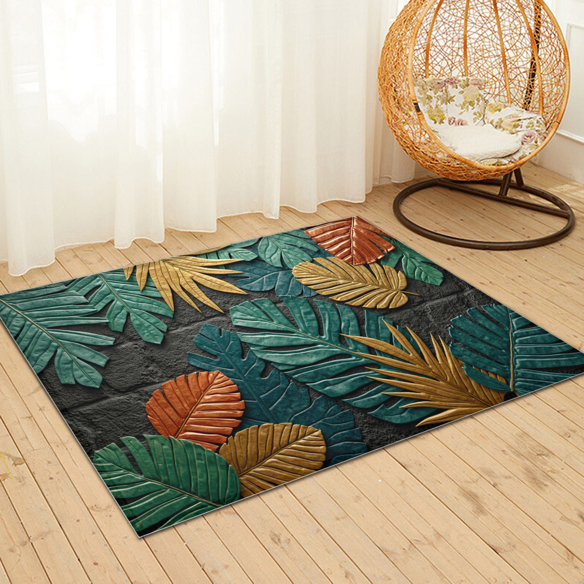 Textured Tropics: 3D Botanical Area Rug - Area Rug - VibVie Rug