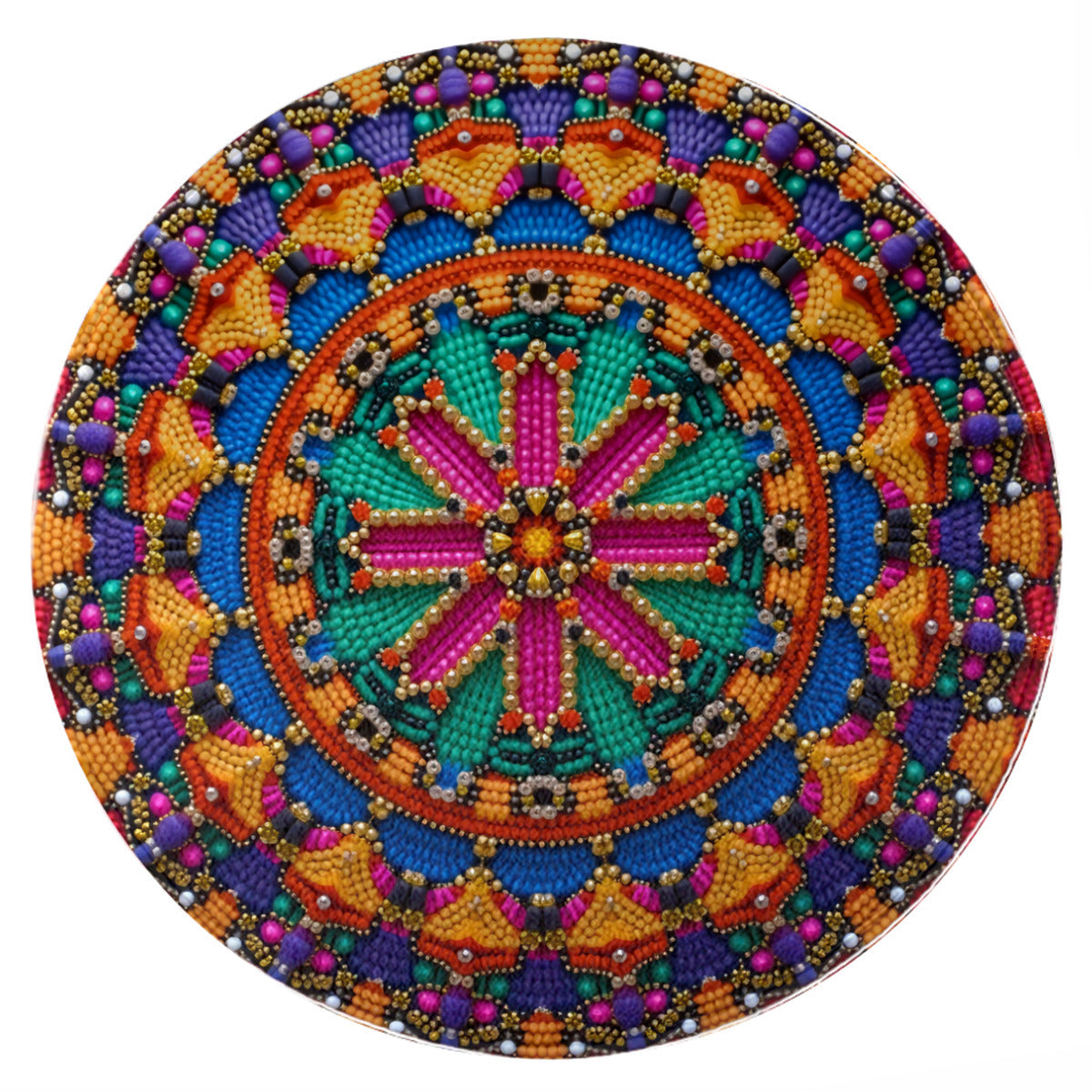 Gemstone Medallion Round Rug: Vibrant Beaded Bohemian Accent Rug - Area Rug - VibVie