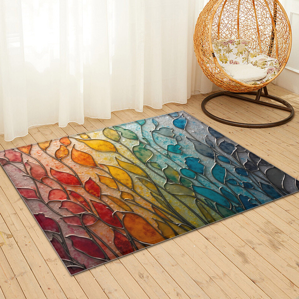 Spectrum Leaf Area - Contemporary Rainbow Patterned Living Room Rug - Area Rug - Printdoors - Area Rug