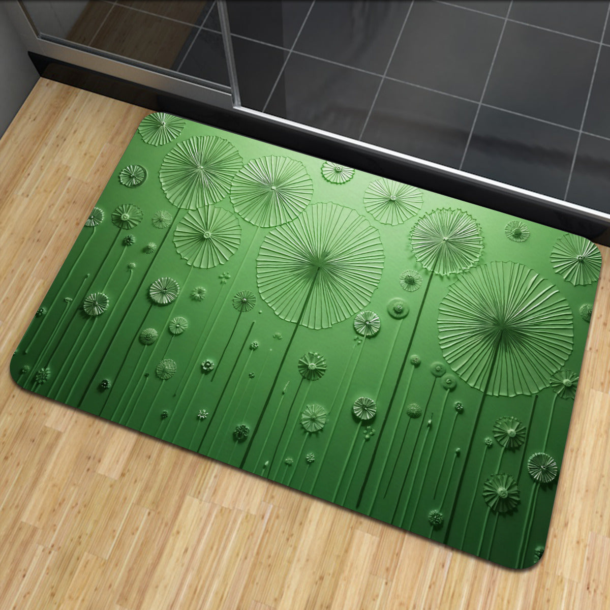 Abstract Green Floral Doormat – Modern Non-Slip Entryway Mat - Area Rug - VibVie Rug