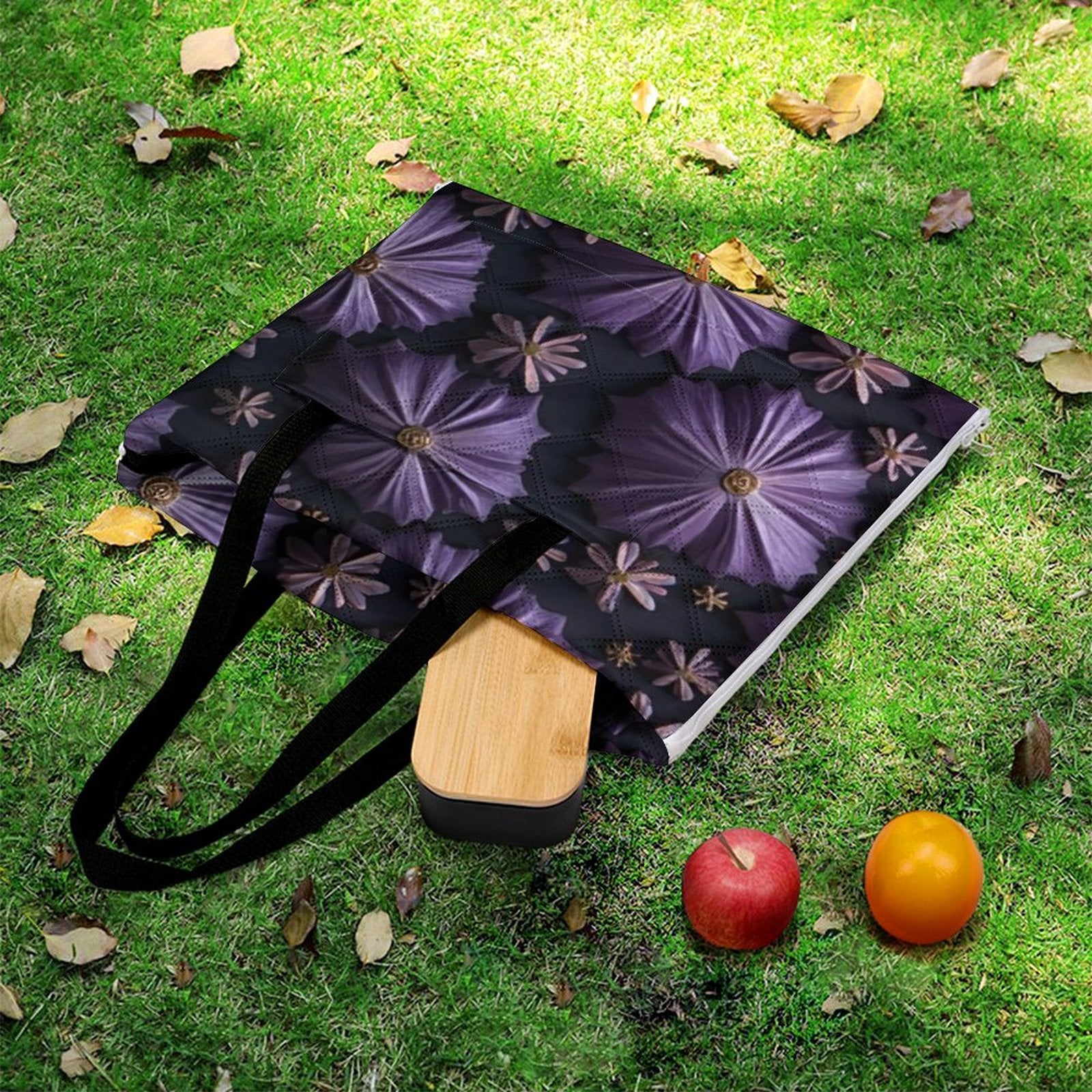 Purple Reign Picnic Blanket Bag - Elegant Floral Convertible Mat
