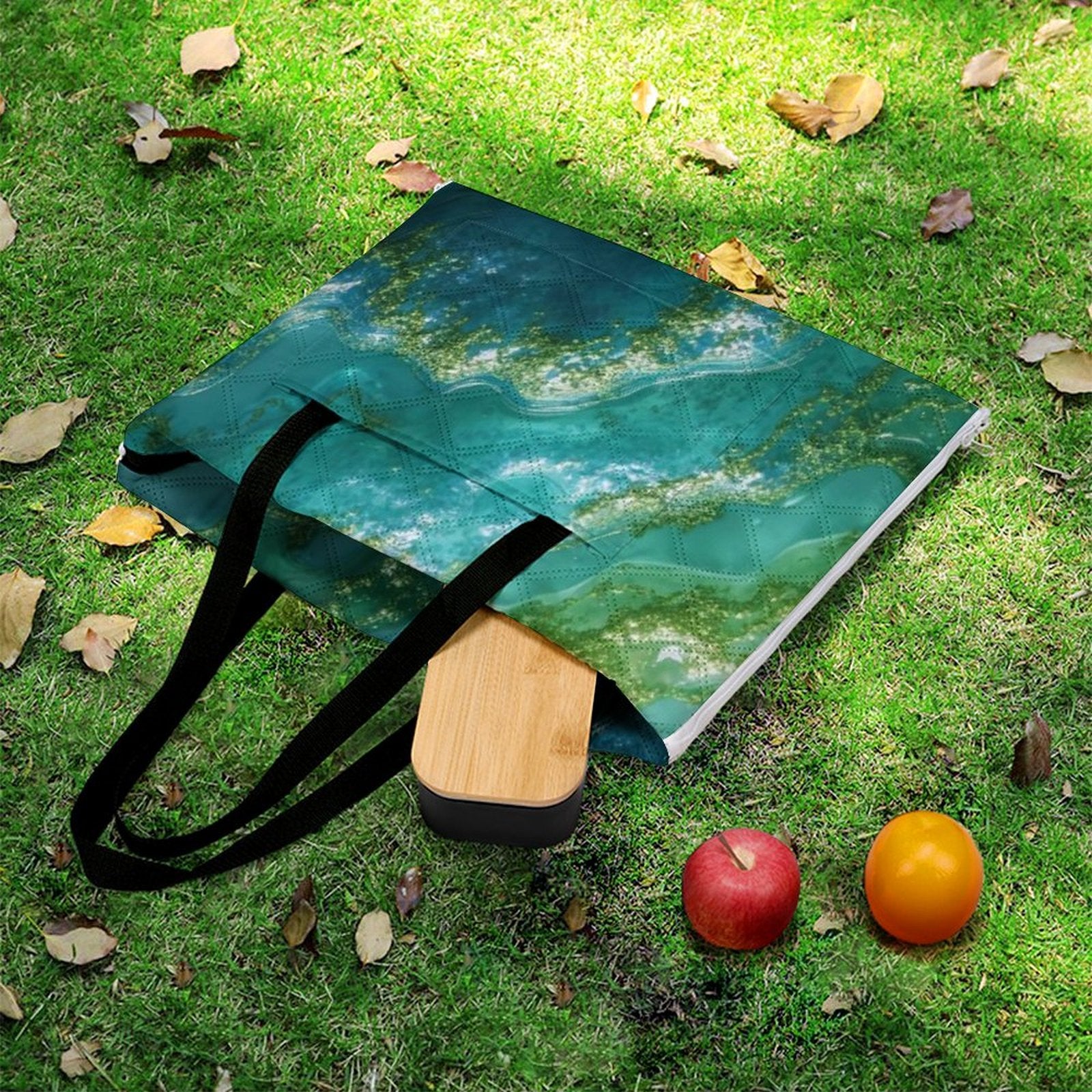 Aqua Marble Picnic Blanket Bag - Modern Convertible Outdoor Mat