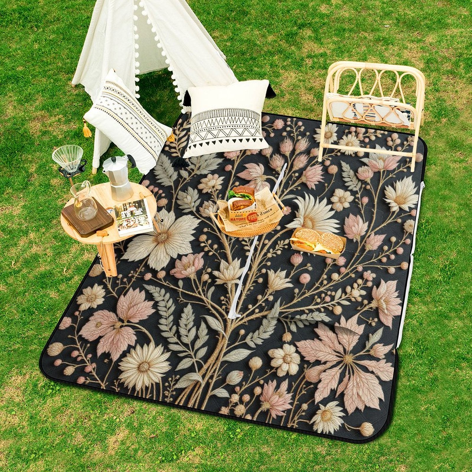 Vintage Bloom Picnic Blanket Bag - Elegant Convertible Mat