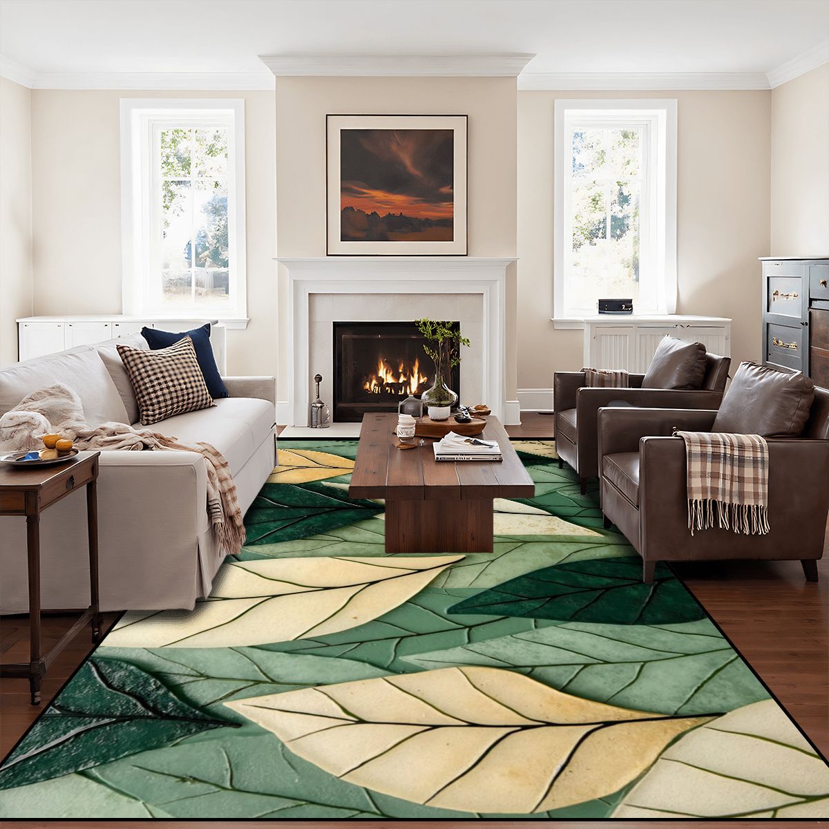 Lush Green Leaf Pattern Area Rug - Rugs & Mats - VibVie
