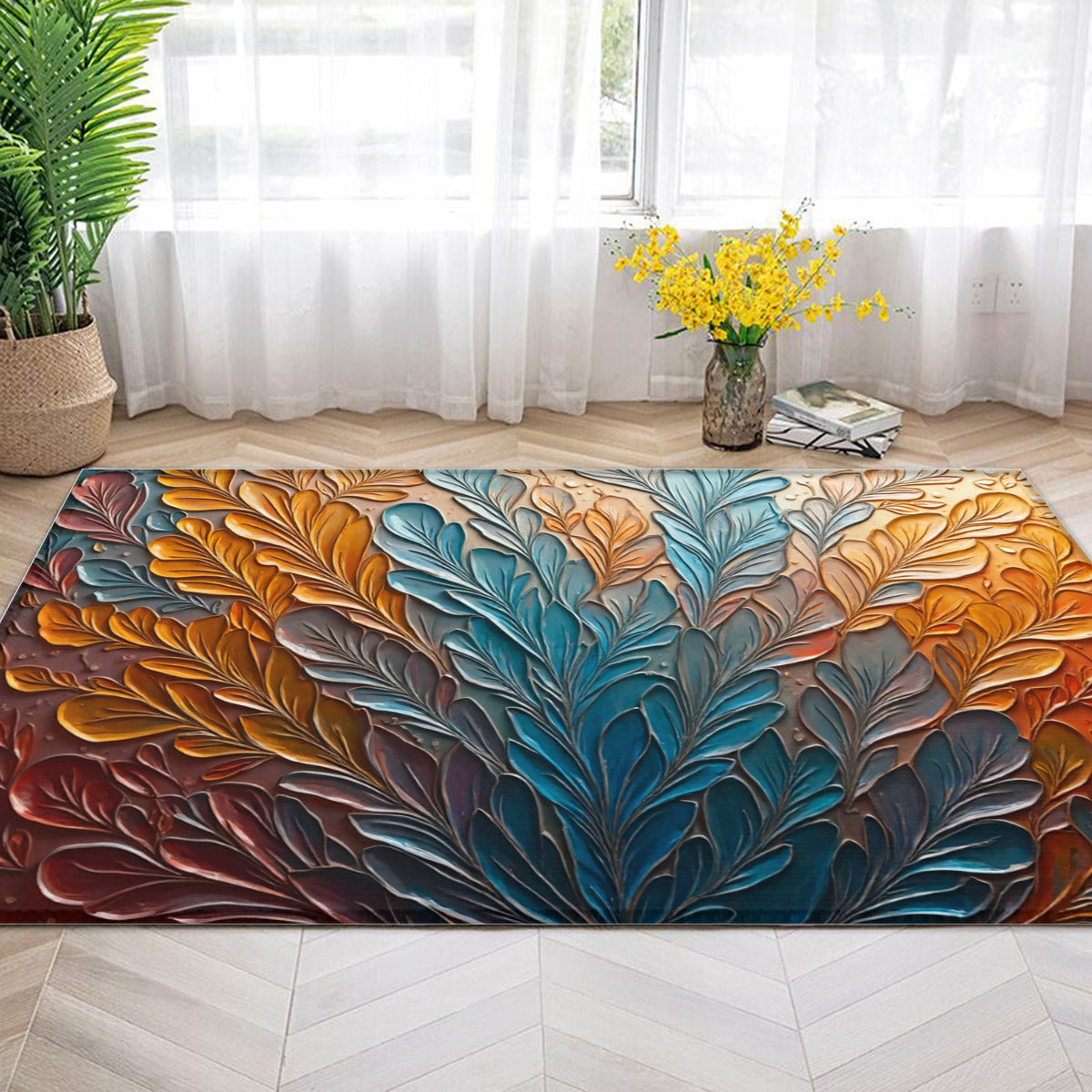 TerraFlow Contemporary - Gradient Floral Design in Red, Orange and Blue - Area Rug - Printdoors - Area Rug