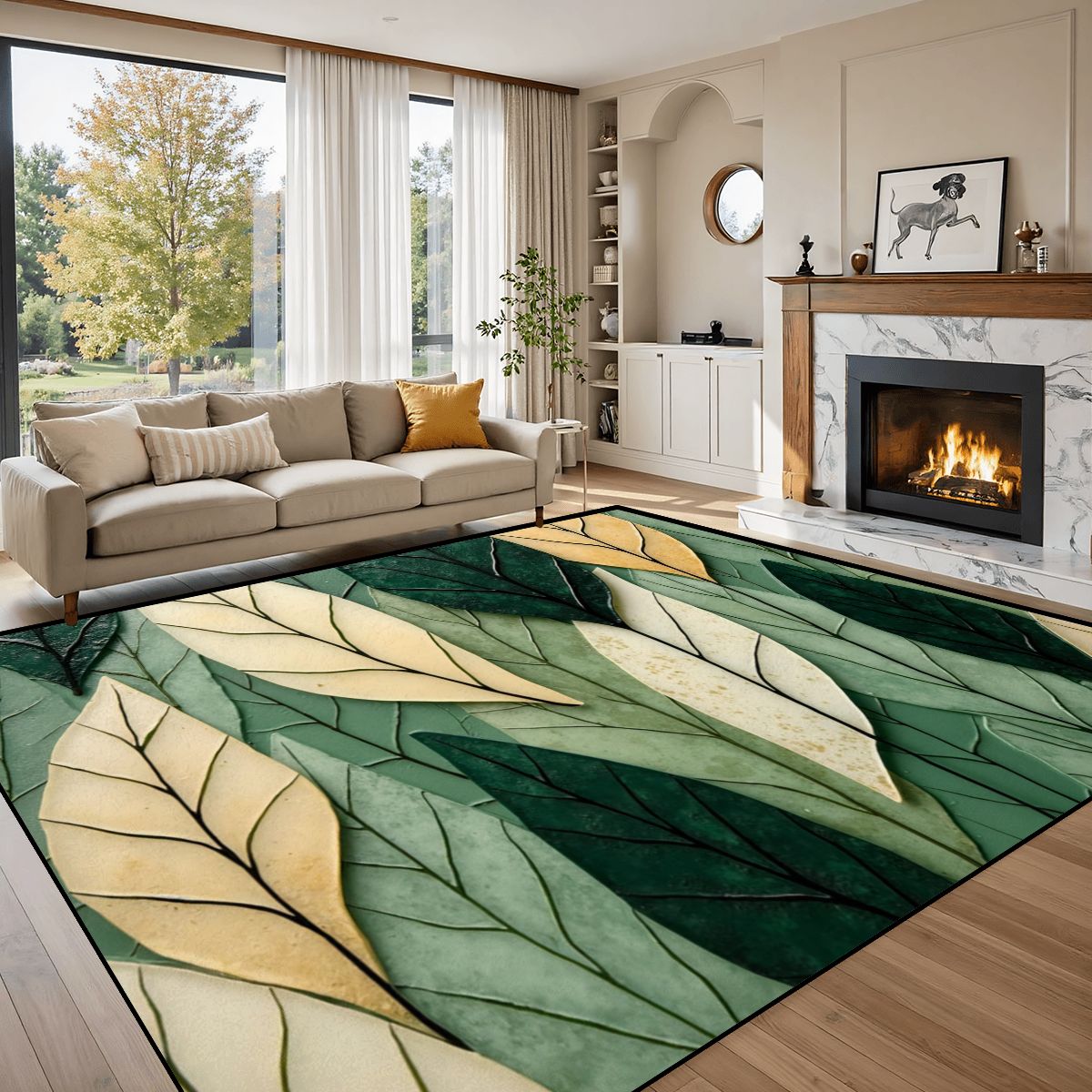 Lush Green Leaf Pattern Area Rug - Rugs & Mats - VibVie