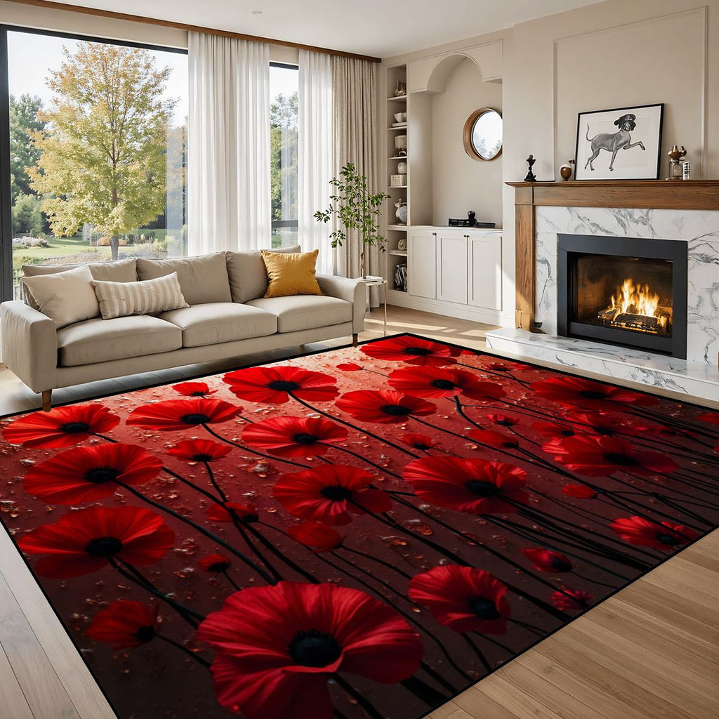 Luxury Red Floral Area Rug - Rugs & Mats - VibVie