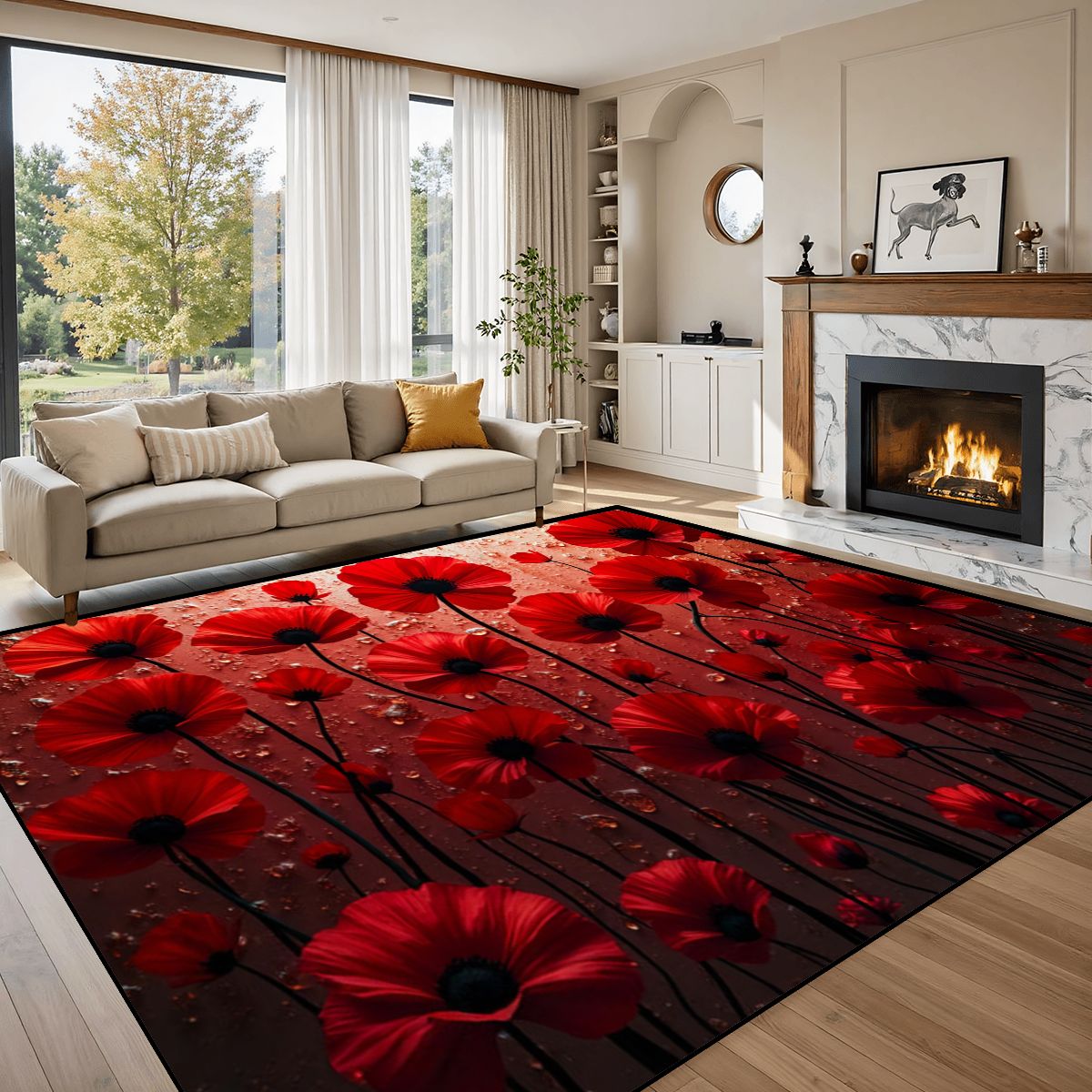 Luxury Red Floral Area Rug - Rugs & Mats - VibVie