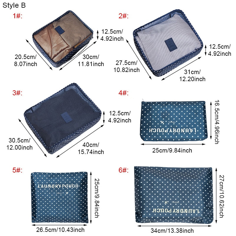 6Pcs/set Packing Cube Travel Bags Portable Large Capacity Clothing Sorting Organizer Luggage Accessories Supplies Product -  - VibVie