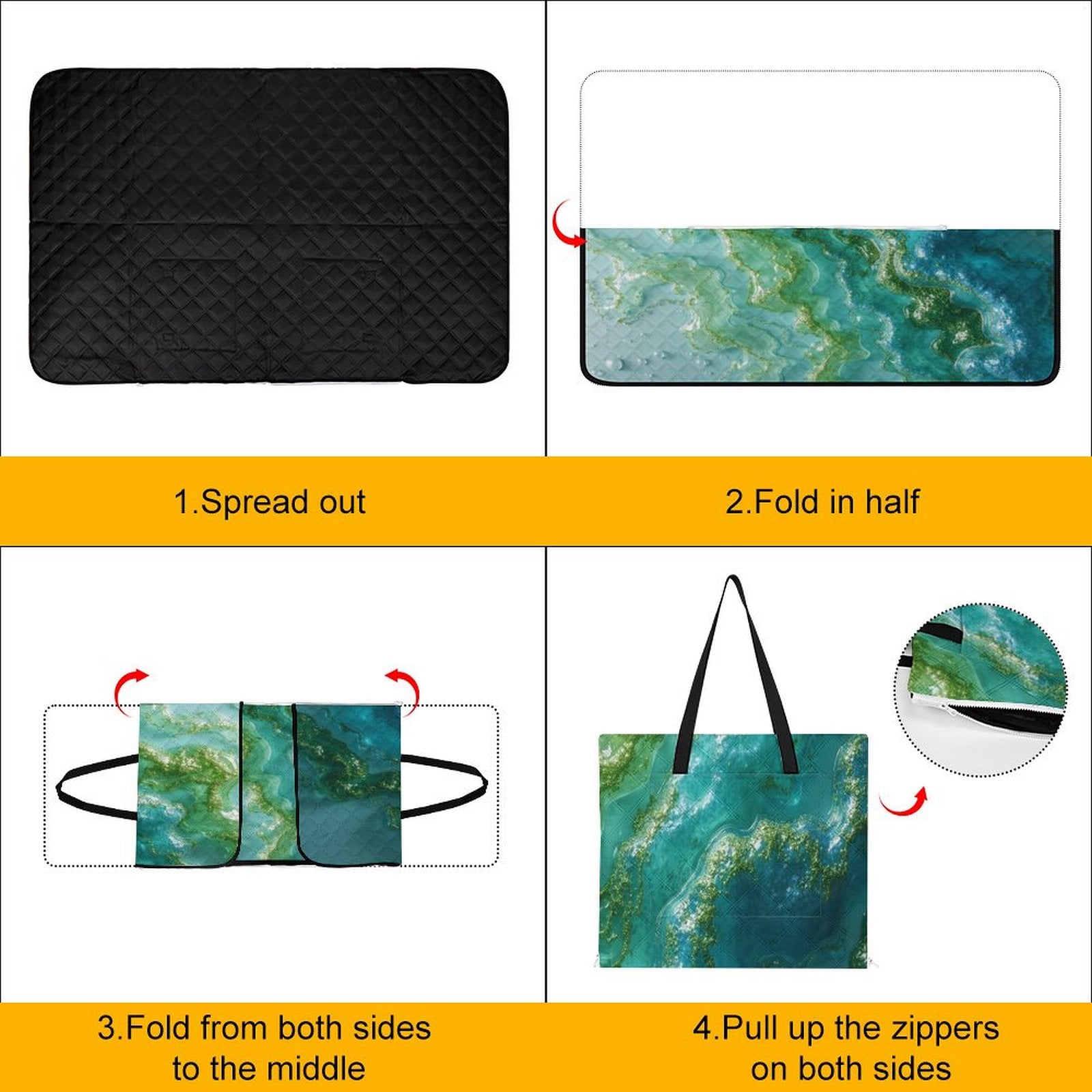 Aqua Marble Picnic Blanket Bag - Modern Convertible Outdoor Mat