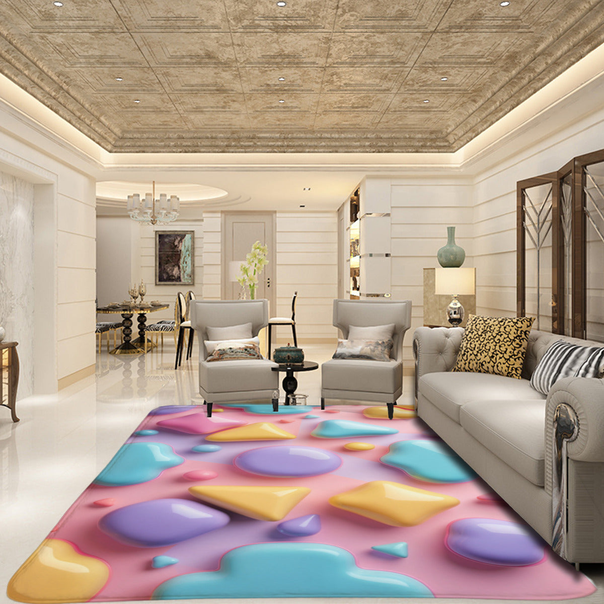 Candy Pop 3D Rug - Modern Pastel Playroom Area Rug - Area Rug - VibVie