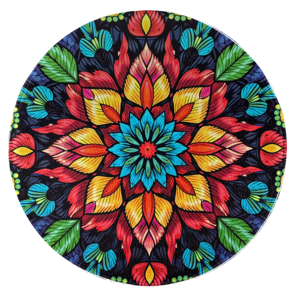 Floral Mandala Round Rug: Colorful Bohemian Flower Accent Rug - Area Rug - VibVie
