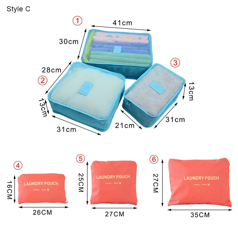 6Pcs/set Packing Cube Travel Bags Portable Large Capacity Clothing Sorting Organizer Luggage Accessories Supplies Product -  - VibVie