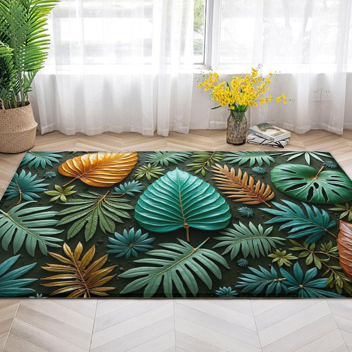 Jungle Canopy: Tropical Leaf Area Rug - Area Rug - VibVie Rug