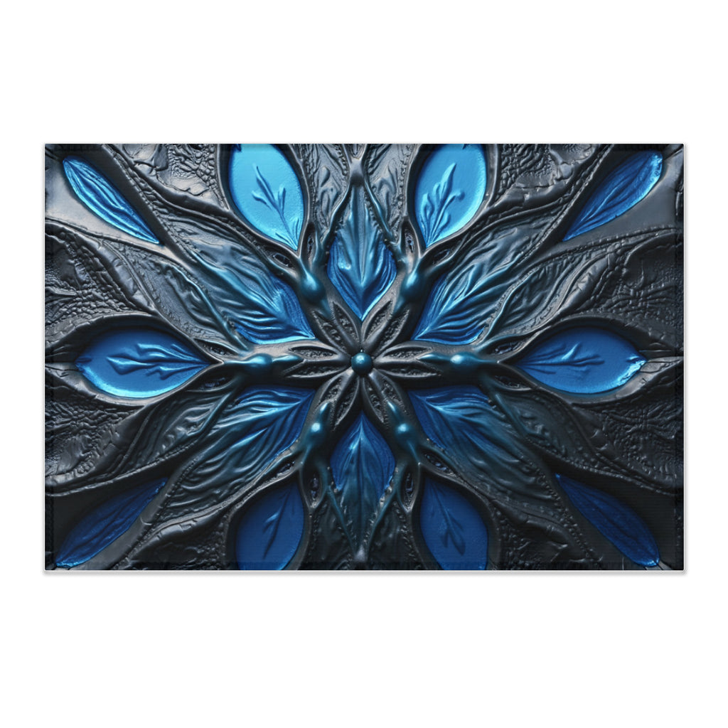 SpectraBlue Art - Abstract Floral Metallic Blue Area Rug for Living Room - Area Rug - Printdoors - Area Rug