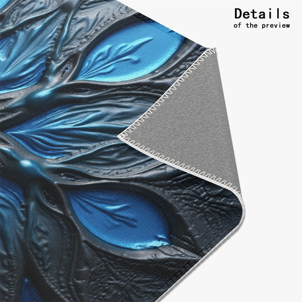SpectraBlue Art - Abstract Floral Metallic Blue Area Rug for Living Room - Area Rug - Printdoors - Area Rug