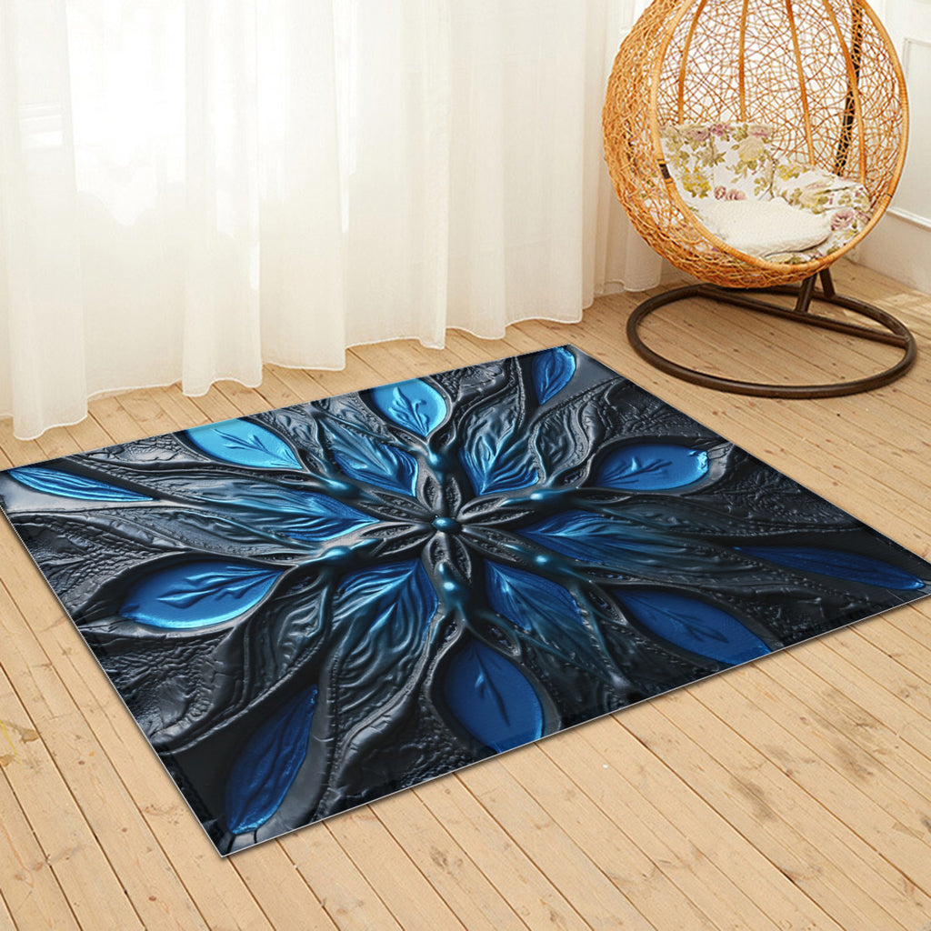 SpectraBlue Art - Abstract Floral Metallic Blue Area Rug for Living Room - Area Rug - Printdoors - Area Rug