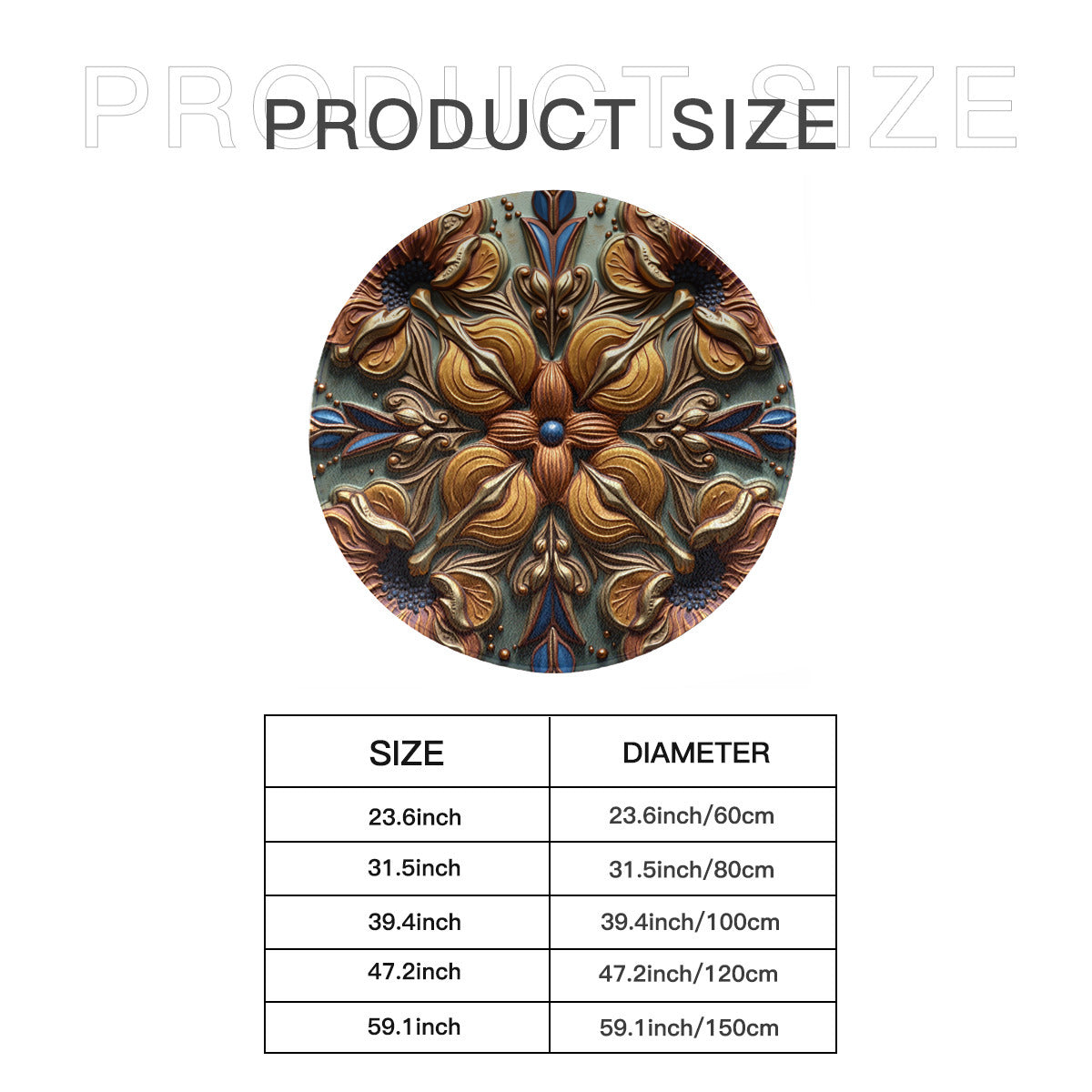 Gilded Bloom: Art Deco Mandala Wall Art - Gold & Blue Floral Relief - Area Rug - VibVie