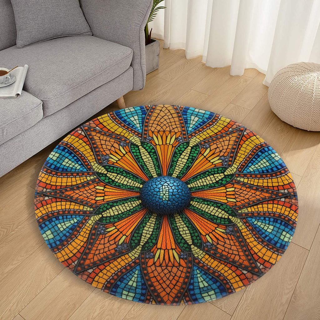 "Prehistoric Mosaic Bloom Round Rug – Vibrant Fossil Pattern Rug - Jurassic Park" - Area Rug - VibVie Rug