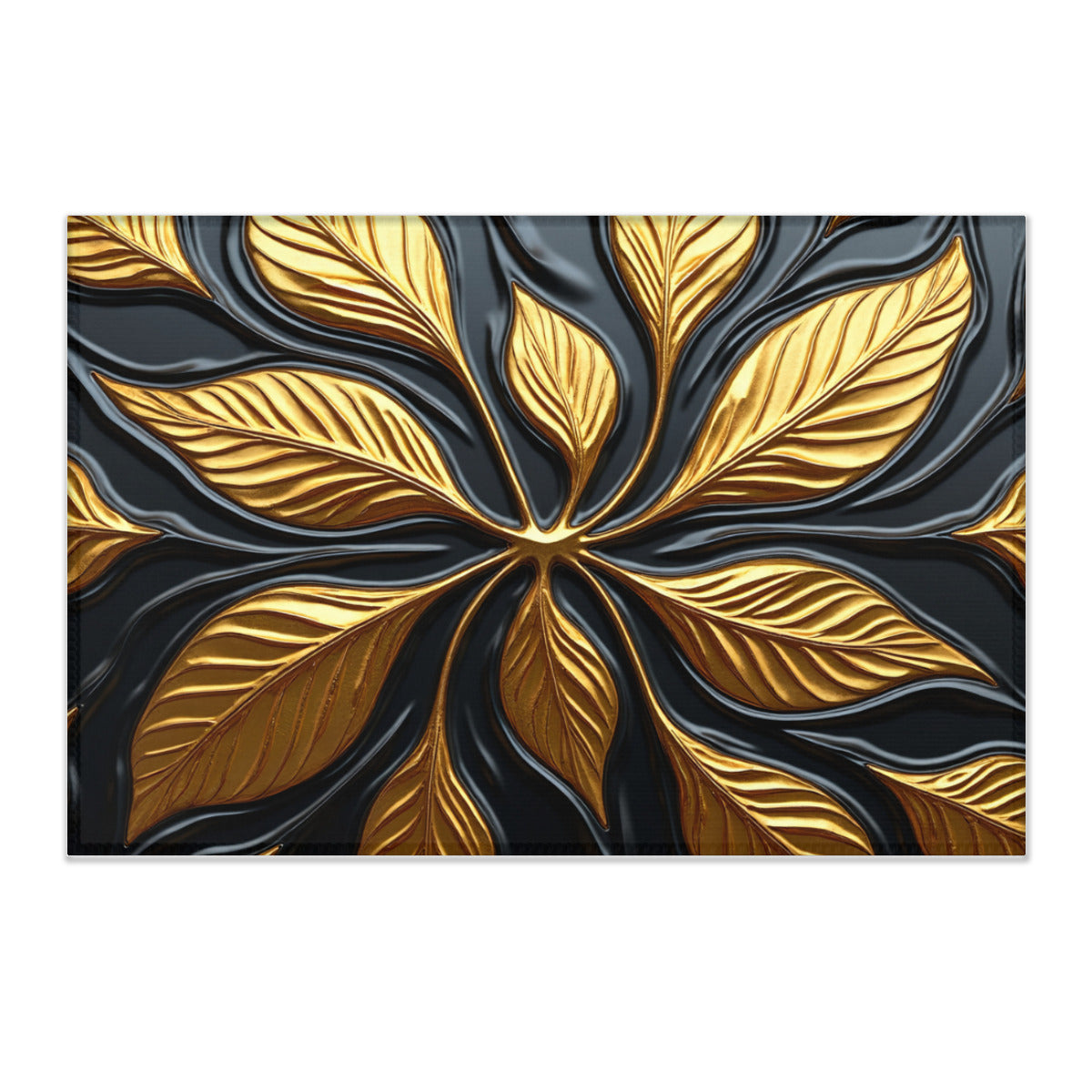 Noir & Gold Art Rug - Contemporary Black and Gold Floral Pattern - Area Rug - Printdoors - Area Rug