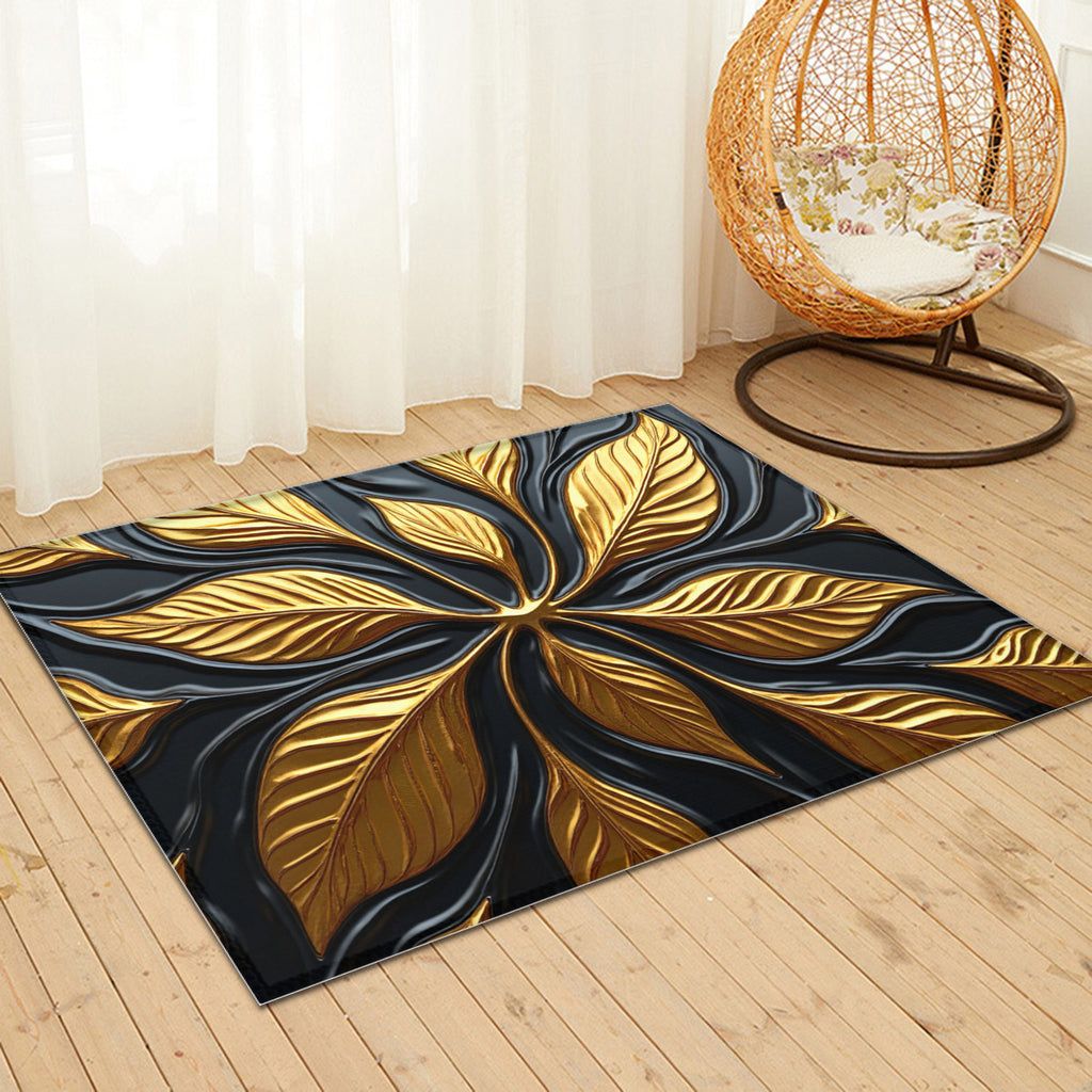 Noir & Gold Art Rug - Contemporary Black and Gold Floral Pattern - Area Rug - Printdoors - Area Rug