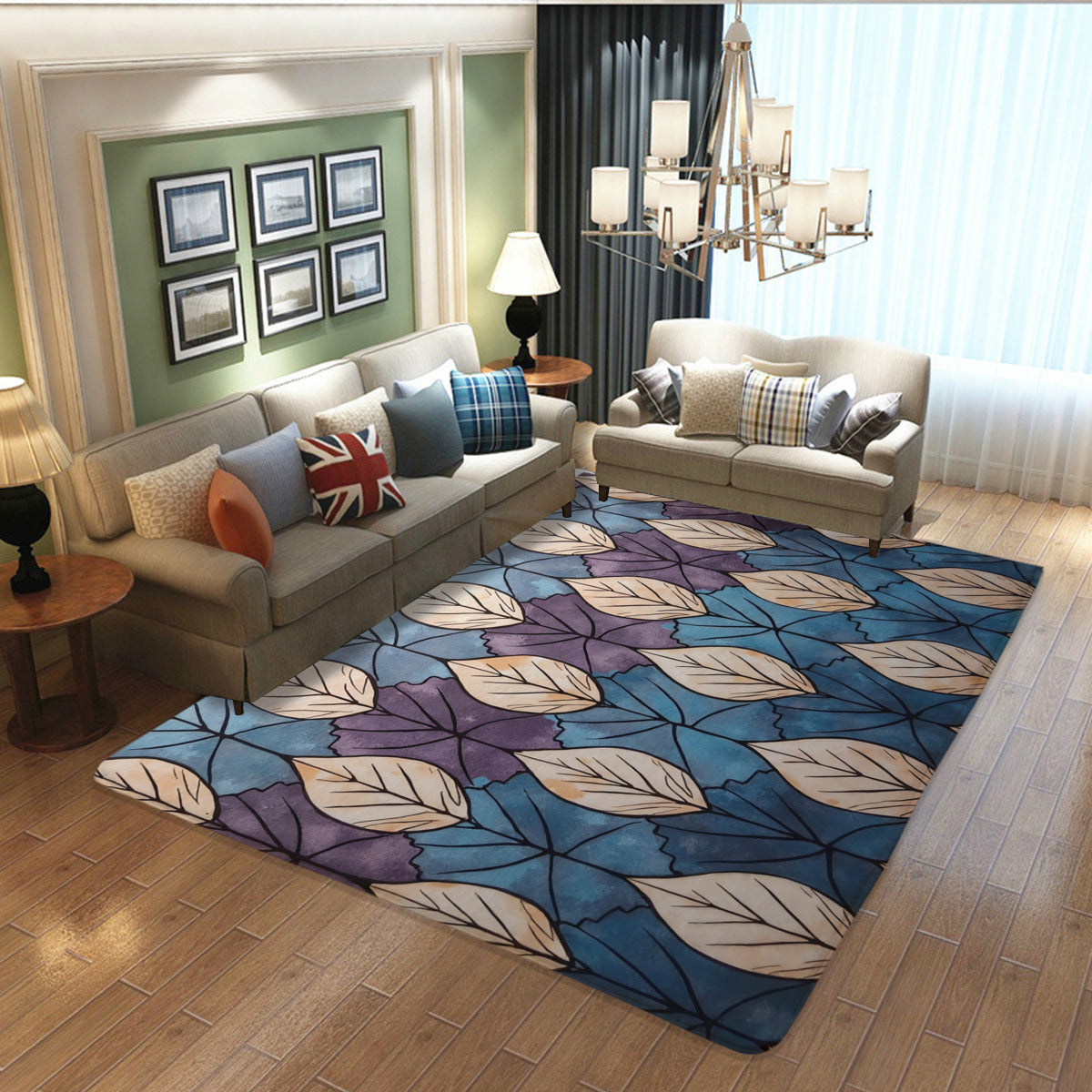 Watercolor Leaf Wash Area Rug - Area Rug - VibVie