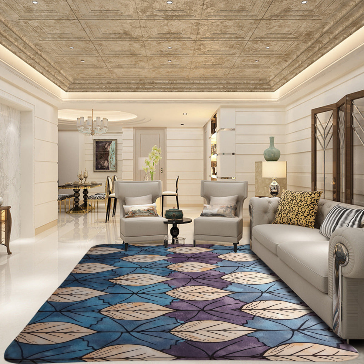 Watercolor Leaf Wash Area Rug - Area Rug - VibVie