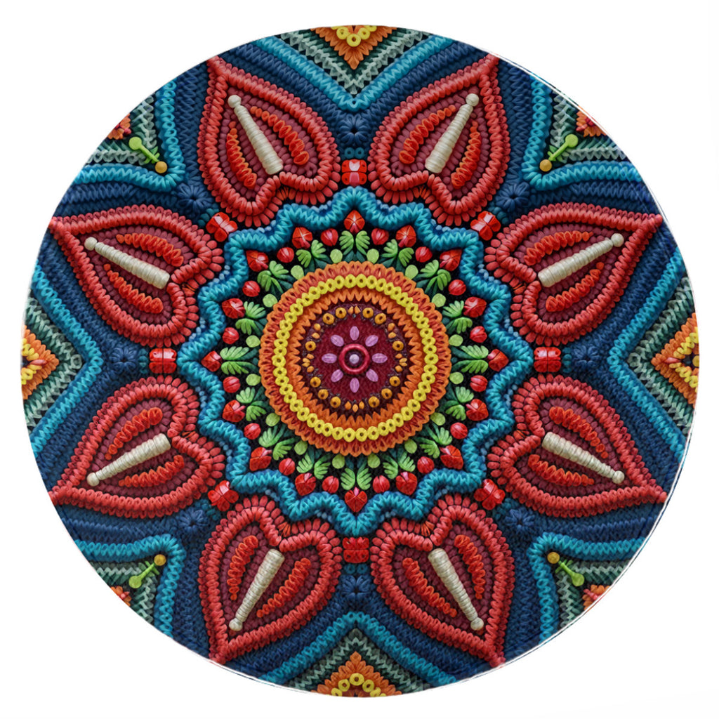 Knit Mandala Round Rug: Colorful Bohemian Crochet Style Accent - Area Rug - VibVie
