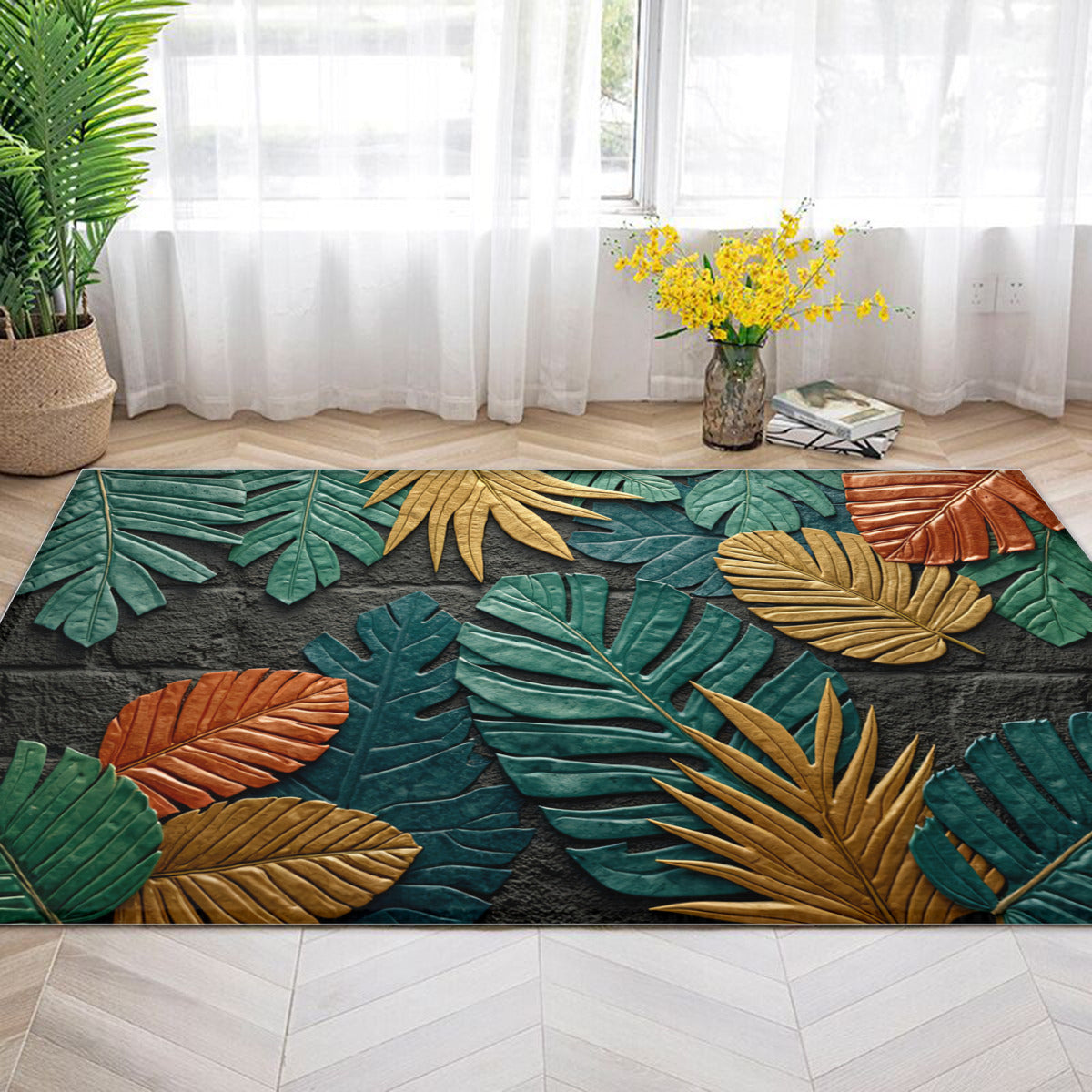 Textured Tropics: 3D Botanical Area Rug - Area Rug - VibVie Rug