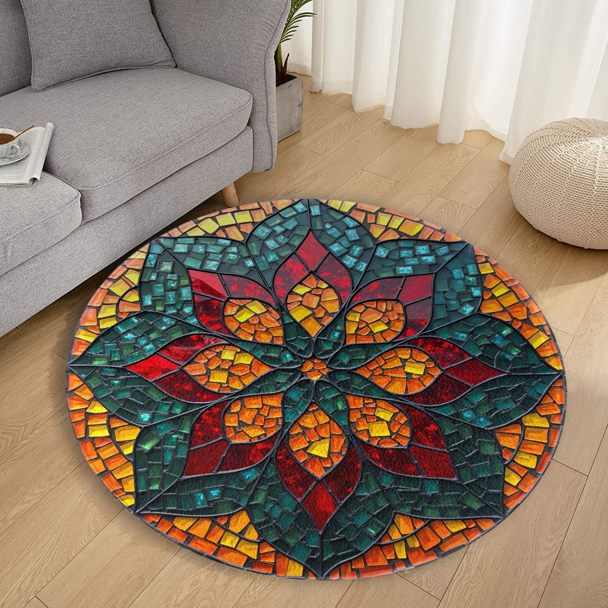 Mosaic Bloom Round Rug: Colorful Art Deco Medallion Accent Rug - Area Rug - VibVie