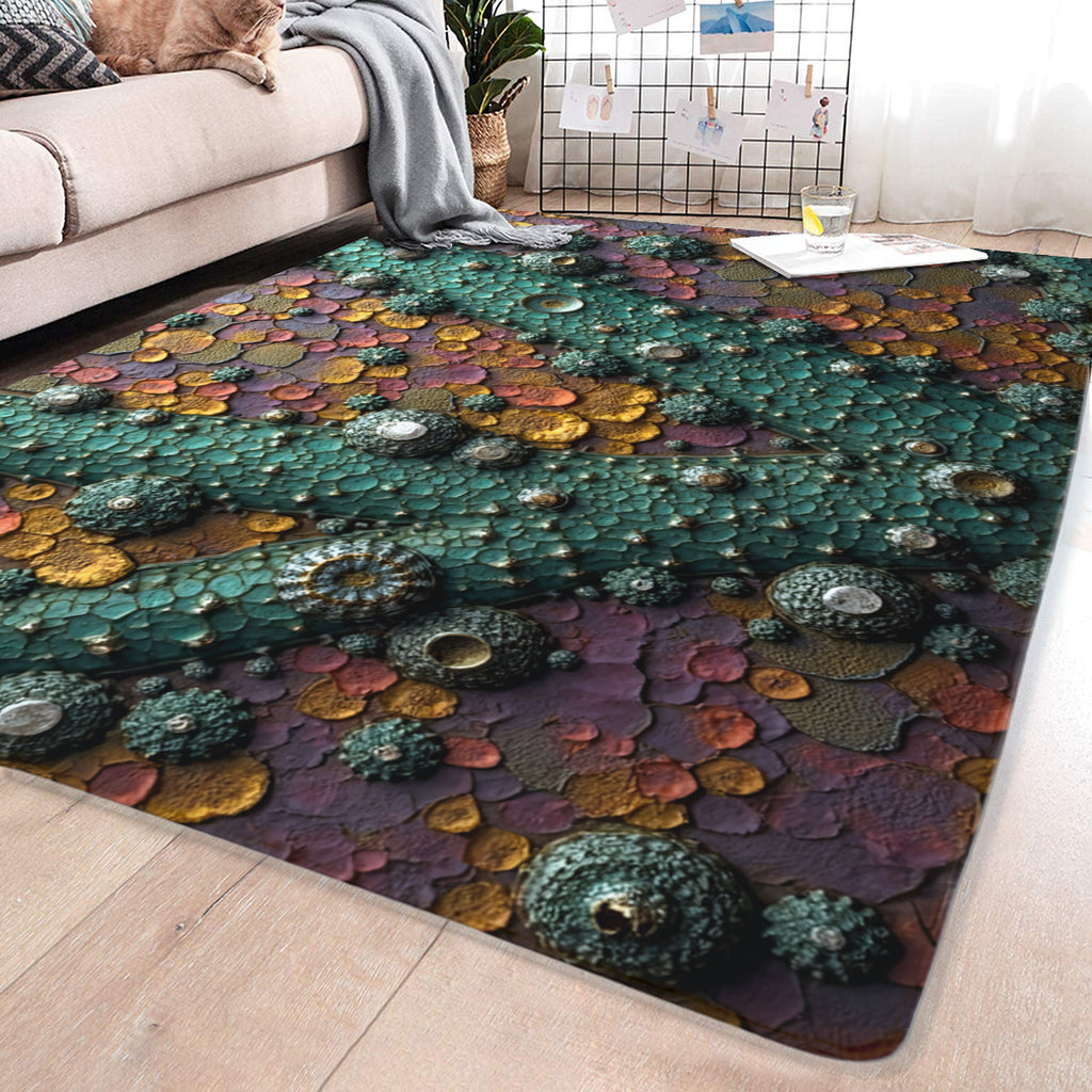Fractal Bloom Rug - Textured Teal & Gold Area Rug - Area Rug - VibVie