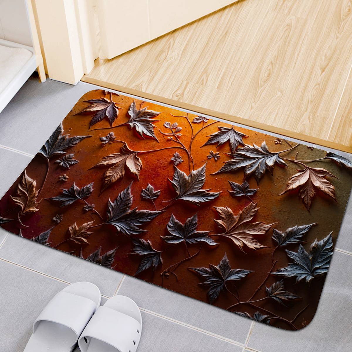Autumnal Embossed Maple Leaf Doormat – Non-Slip Entryway Decor - Area Rug - VibVie Rug