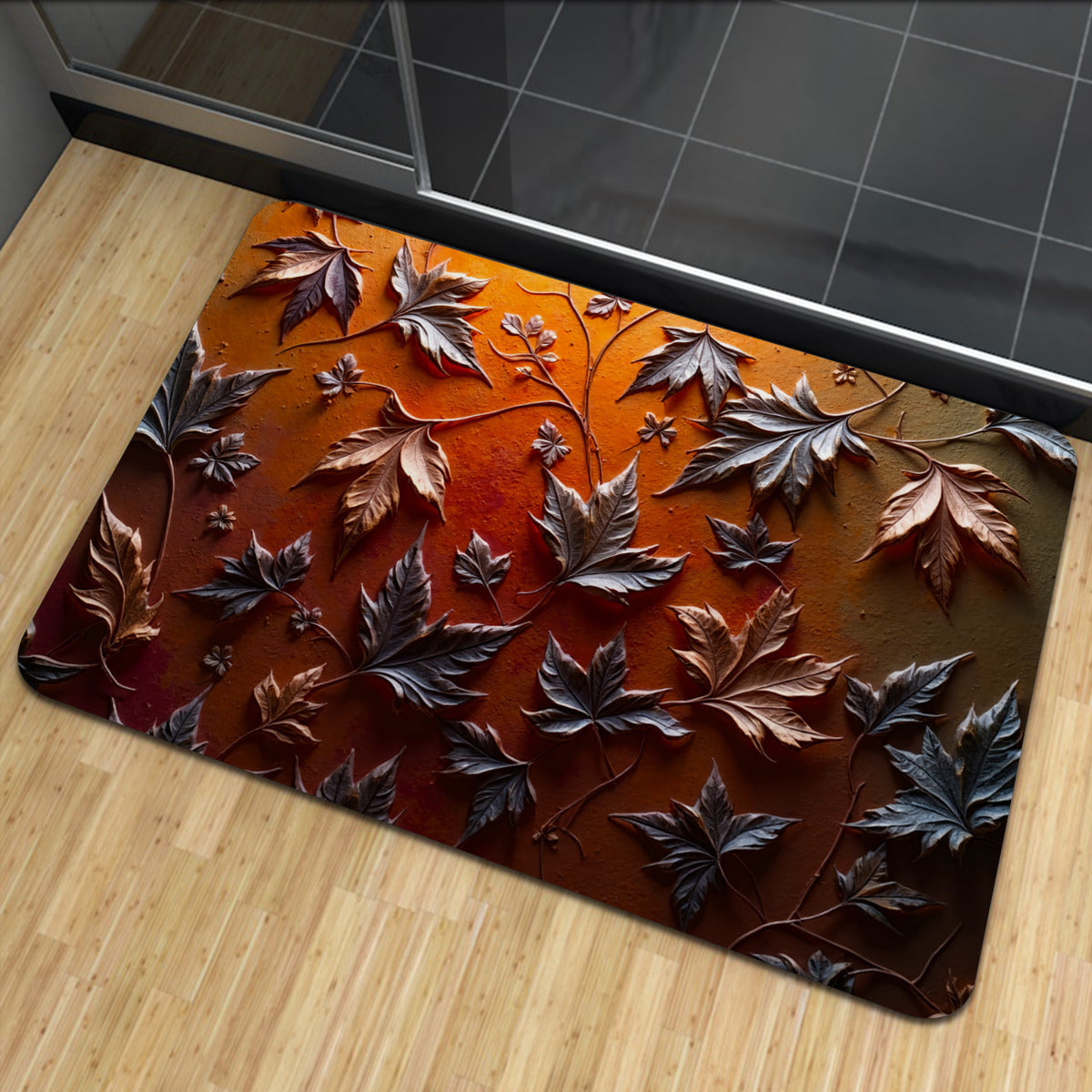 Autumnal Embossed Maple Leaf Doormat – Non-Slip Entryway Decor - Area Rug - VibVie Rug