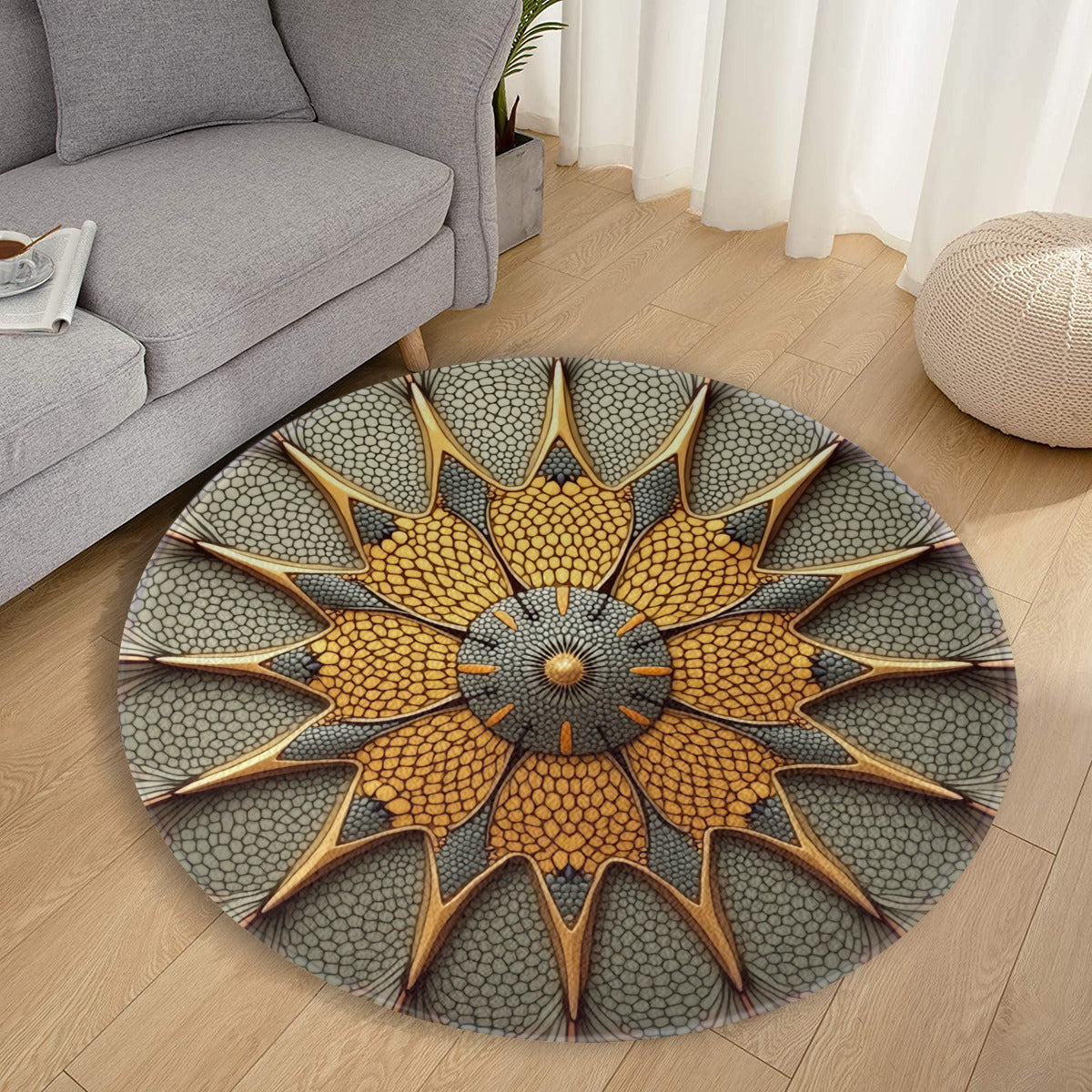 Golden Urchin: Geometric Round Area Rug - Area Rug - VibVie Rug