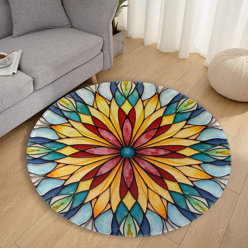 Kaleidoscope Round Rug: Stained Glass Style - Area Rug - VibVie Rug