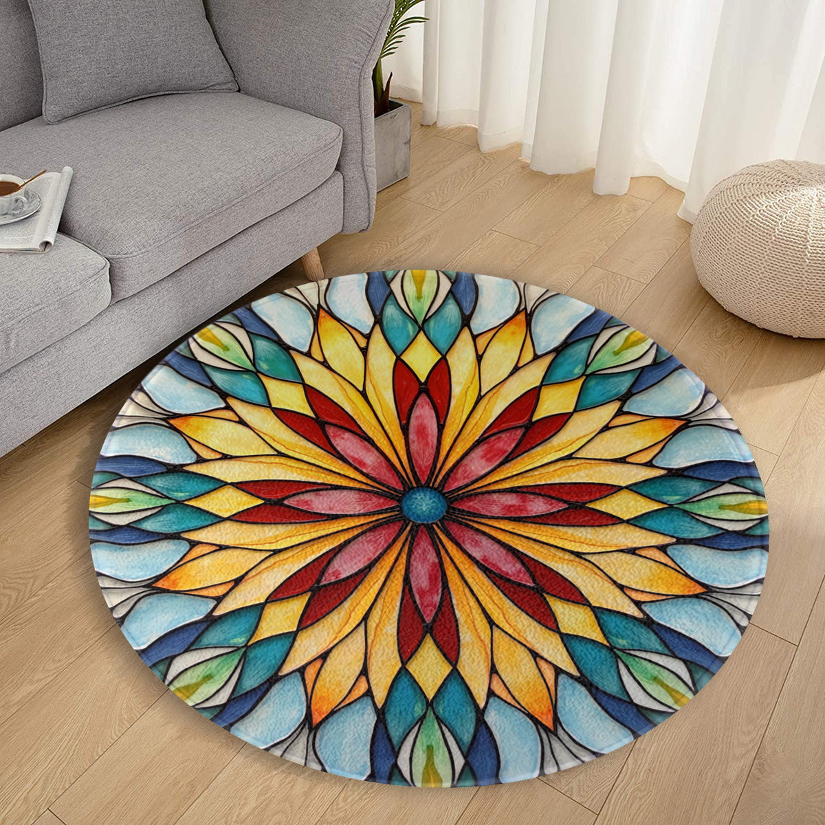 Kaleidoscope Round Rug: Stained Glass Style - Area Rug - VibVie Rug
