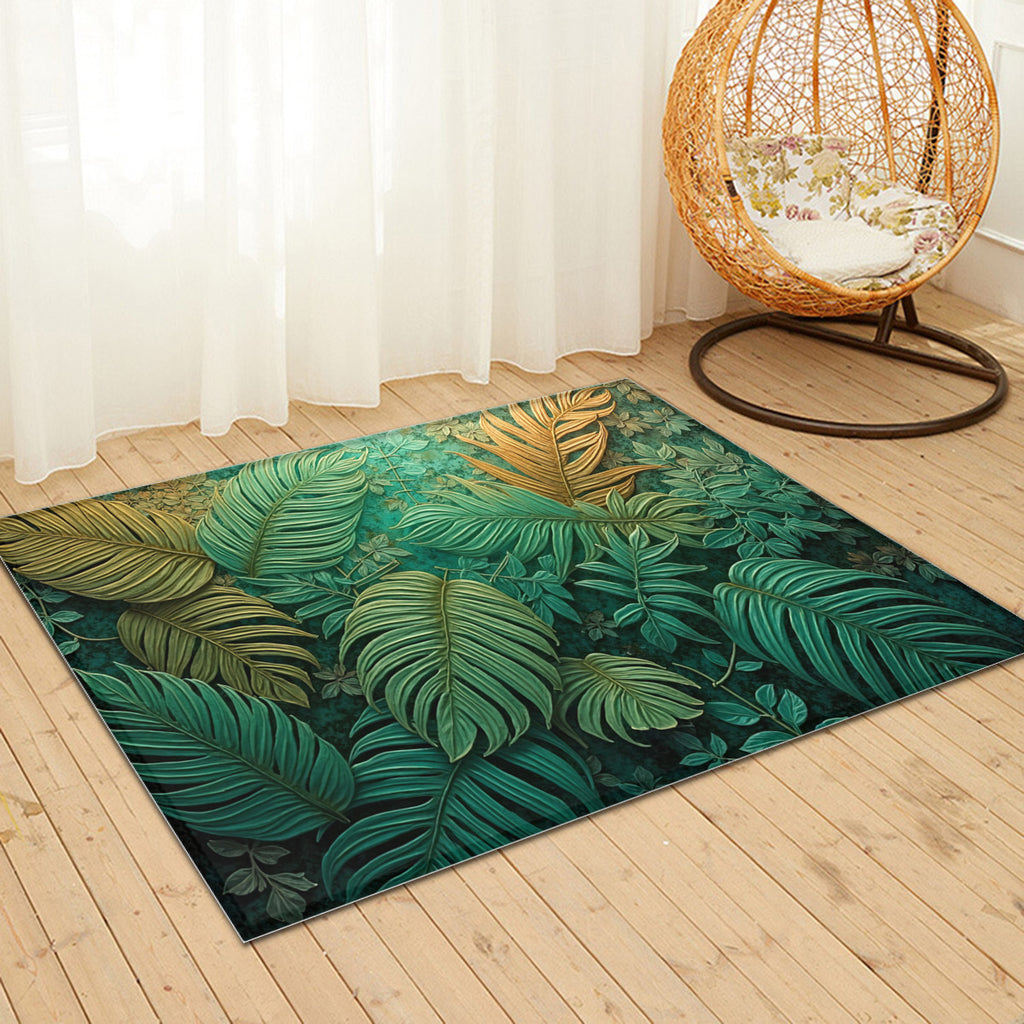 Emerald Canopy: Tropical Botanical Area Rug - Area Rug - VibVie Rug