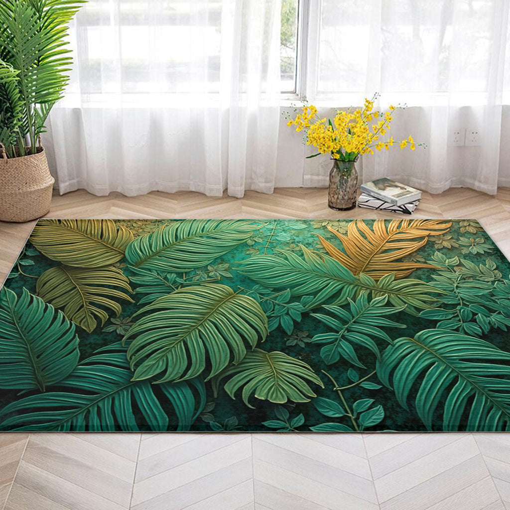 Emerald Canopy: Tropical Botanical Area Rug - Area Rug - VibVie Rug
