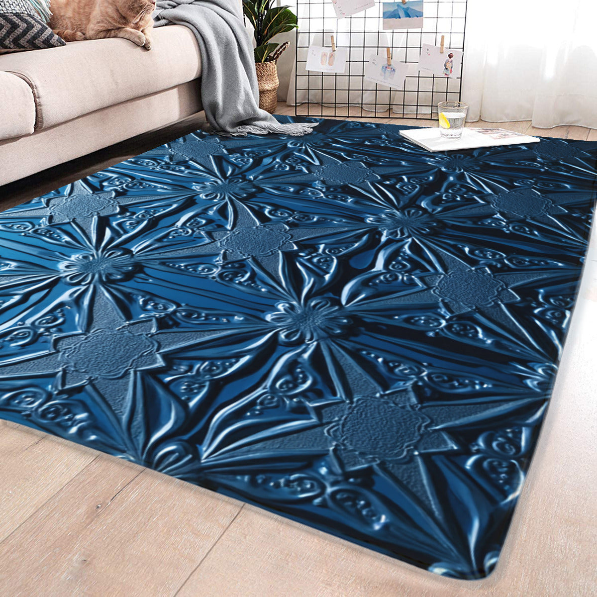 Azure Bloom Embossed Area Rug - Area Rug - VibVie
