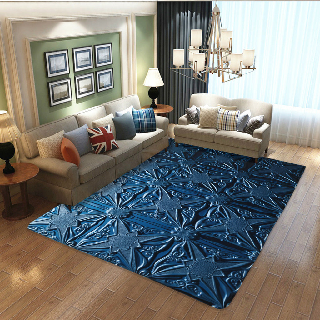 Azure Bloom Embossed Area Rug - Area Rug - VibVie