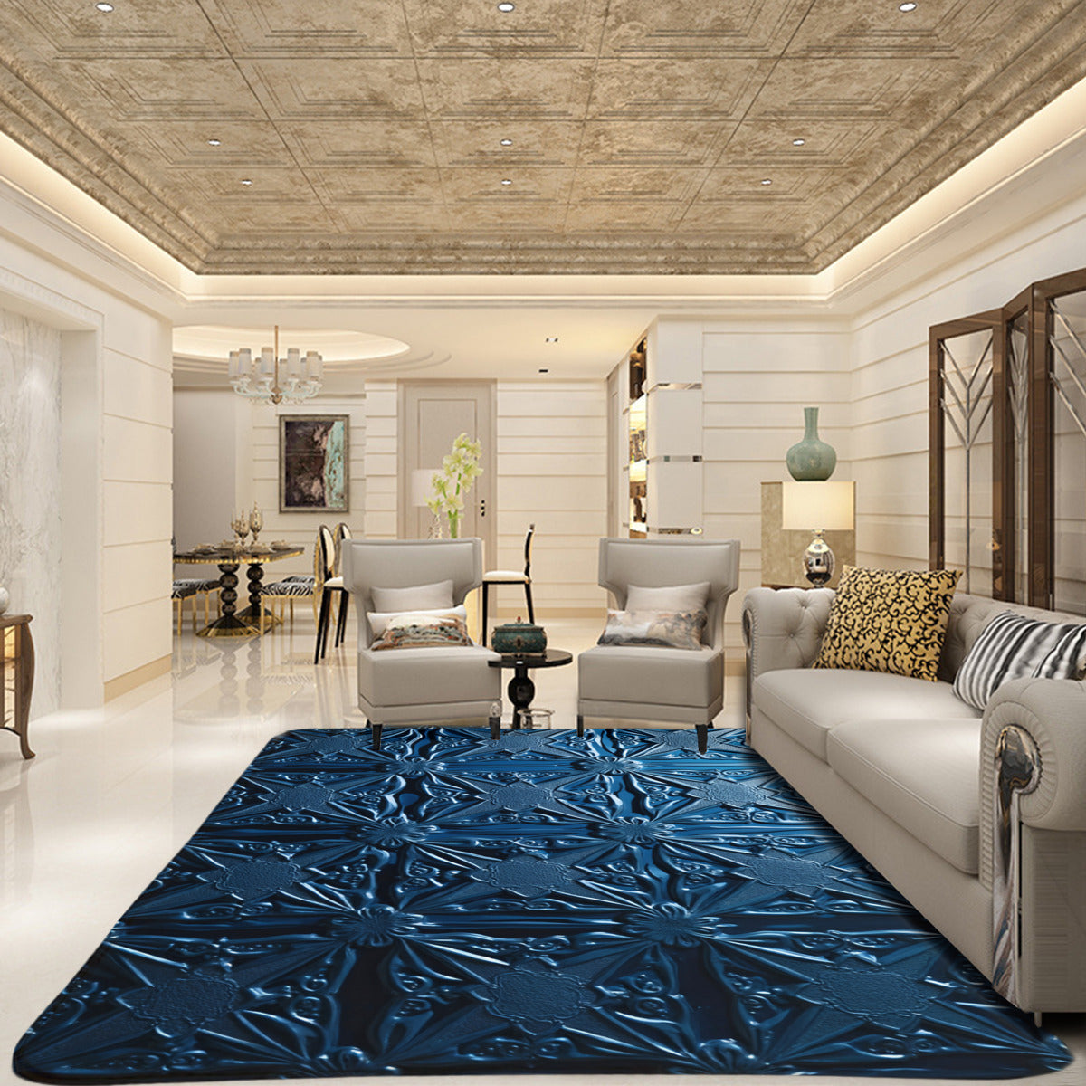 Azure Bloom Embossed Area Rug - Area Rug - VibVie