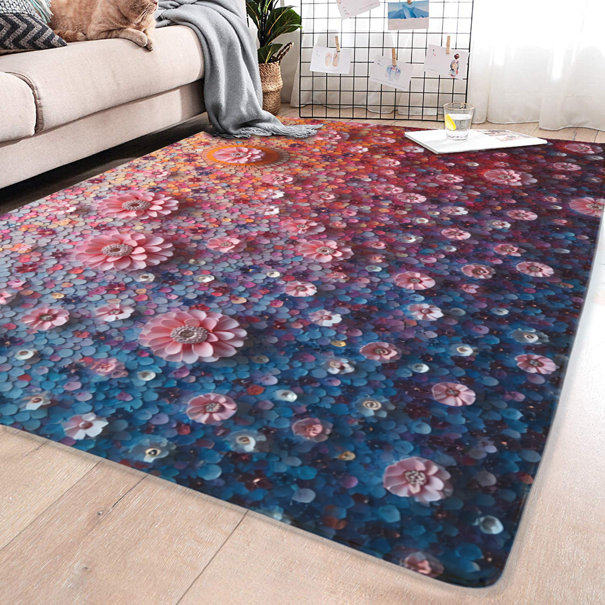 Blossom Gradient Rug - Modern Floral Living Room Rug - Area Rug - VibVie