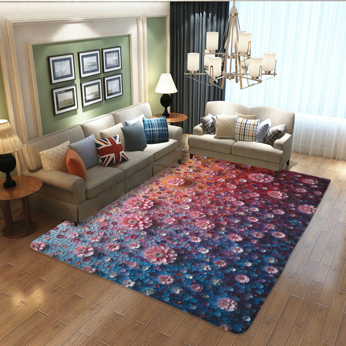 Blossom Gradient Rug - Modern Floral Living Room Rug - Area Rug - VibVie