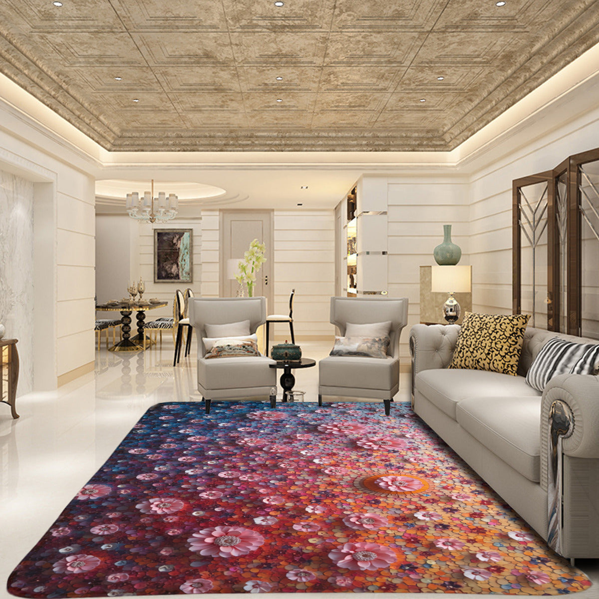 Blossom Gradient Rug - Modern Floral Living Room Rug - Area Rug - VibVie